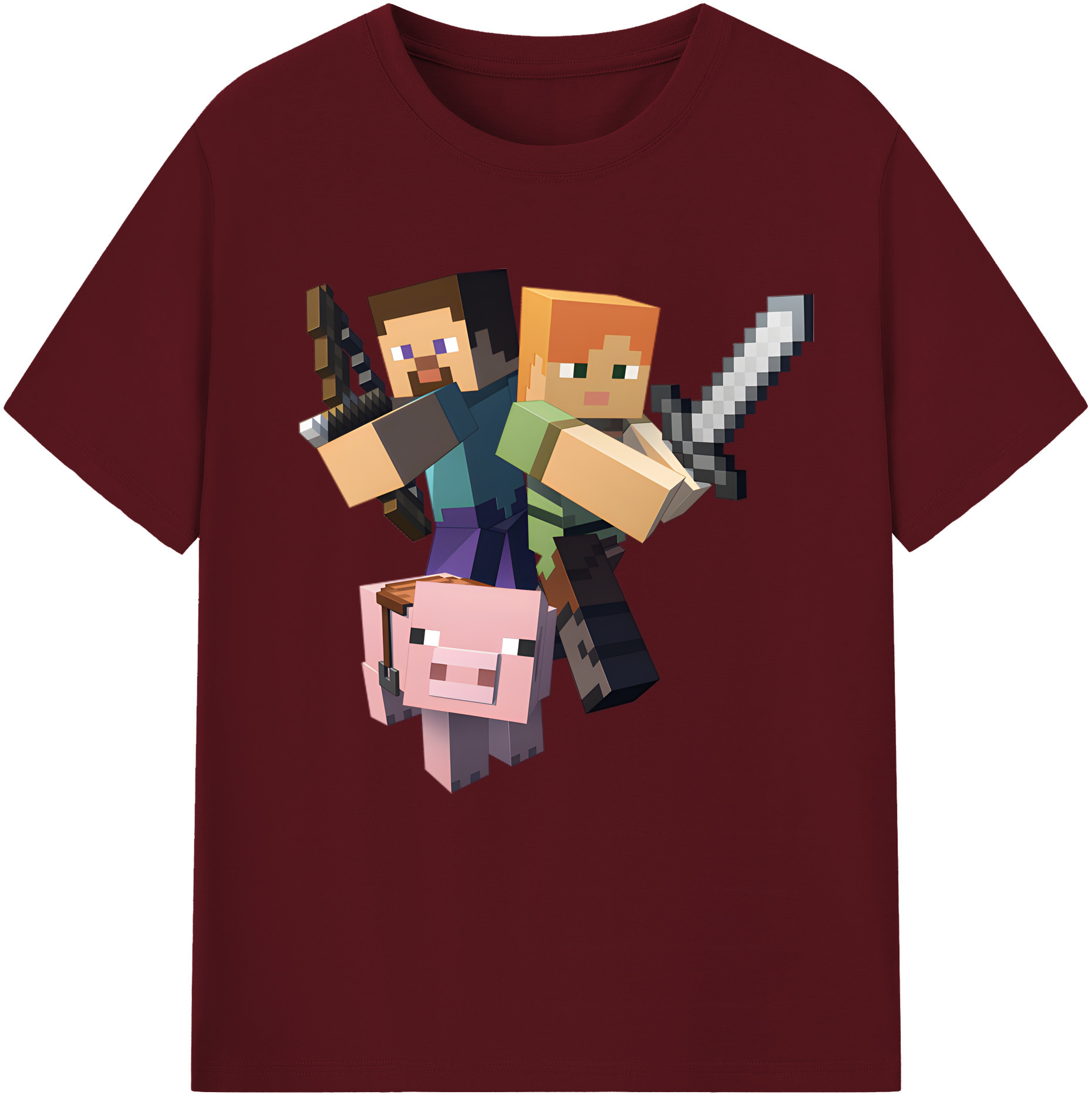 （画像用） マインクラフト ブロックの世界 Minecraft MC Block world 綿100％半袖Tシャツ（フロントプリント）